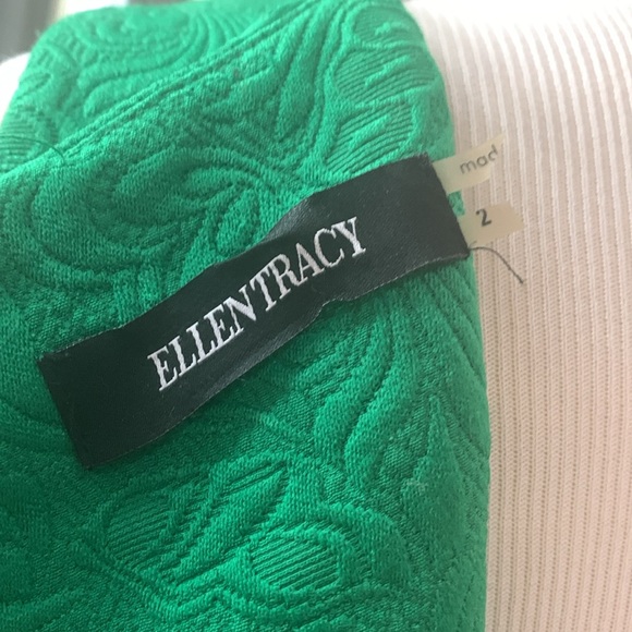 Ellen Tracy Green Sleeveless Jacquard Sheath Dress Gold Chain P-P 17”, P-H 26” - Picture 6 of 7